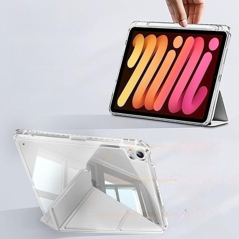 For iPad Mini 7 A17 Pro Case 2024 with Pencil Holder iPad Mini 6 2021 8.3inch Tri+Y-fold Stand Acrylic Back Cover Tablet Cases