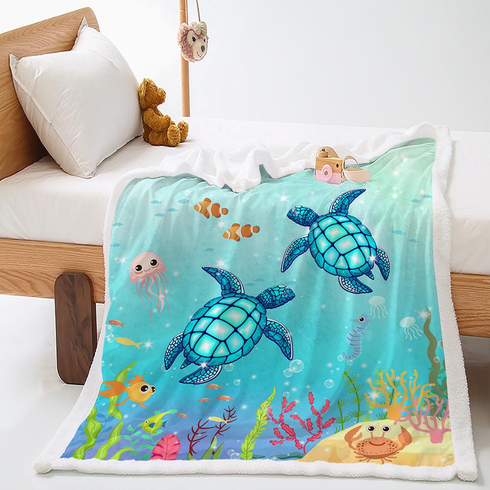 Animal Turtle Ocean 2D Digital Printing Thickened Lamb Fleece Crystal Fleece Blanket
