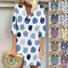Summer Dresses For Women Fashion Casual Printed Loose V Neck 3/4 Sleeve Dress
