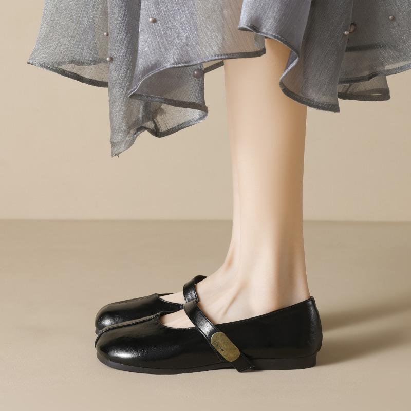 Женская обувь 2025 Мода Удобные Мэри Джейн Квадратная пуговица Металлическая отделка Обувь на плоской подошве Лаконичная Мягкая подошва Повседневная обувь