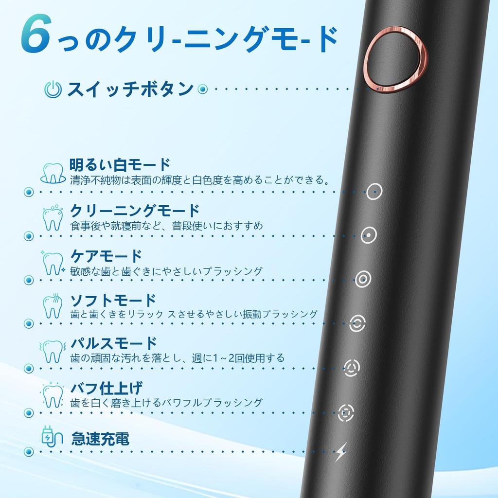 Звуковая электрическая зубная щетка с функцией качания, умные часы и японская инструкция по эксплуатации (черный) ПК02