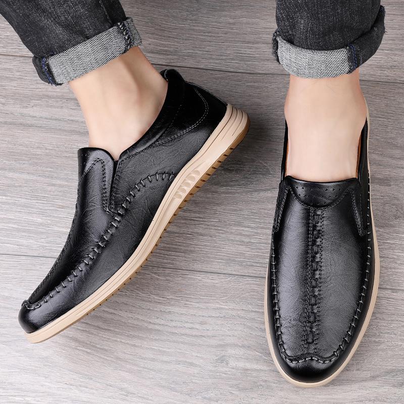 Мужская повседневная обувь большого размера, кожаная мужская обувь ручной работы на плоской подошве, кожаная прогулочная мужская обувь-лодочка, обувь из коровьей кожи