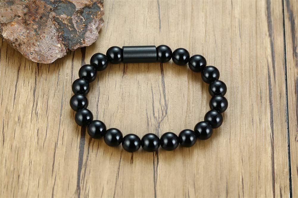 Deelfel Мужской браслет из агата с черными молитвенными бусинами