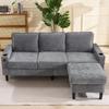 Upholstered sofa with USB and Type-C ports, 3-seater with two cup holders for living room, lounge and bedroom – L-shaped sofa bed, Grey, Linen