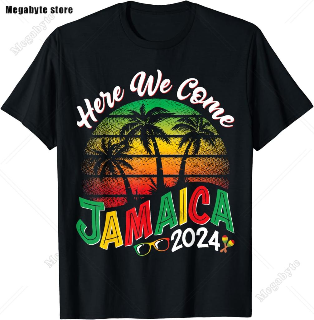 2024 New Rasta Reggae One Love Retro Vintage Sunset Jamaica Vacation Tshirt Womens Round Neck Short Sleeved Top
