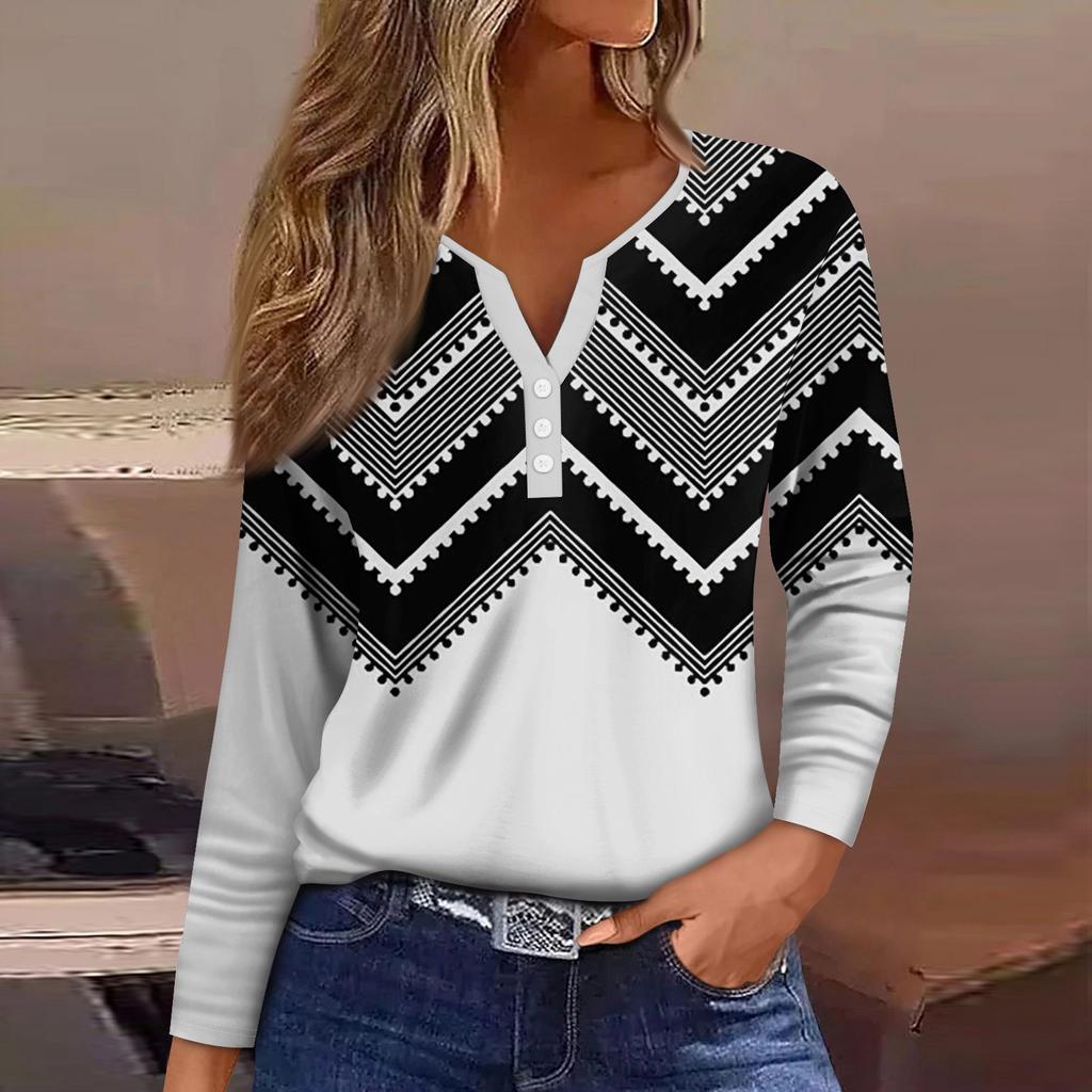 Жен. Футболка Футболка Пуговицы Цветочный принт Длинный рукав Повседневные Выходные Мода Классический Классический V-образный вырез Обычный Топ