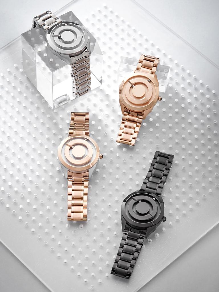 Магнитные часы с шарикоподшипником, дизайн унисекс, кварцевые часы, минимализм, повседневные, водонепроницаемые, 40 мм, черный циферблат, черный браслет из нержавеющей стали [EUTOUR] мужские и женские