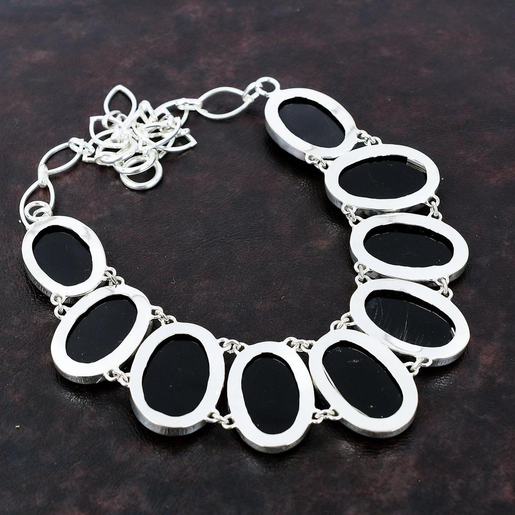 Ожерелье из черного оникса ручной работы, новейший дизайн, ювелирные изделия, ожерелье из стерлингового серебра 925 пробы, ожерелье из драгоценных камней, регулируемая цепочка, ожерелье, подарок для матери