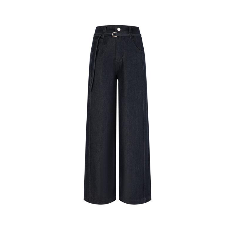 Autumn anti-fading thin belt anti-wrinkle wide-leg floor pants micro-elastic jeans women's wide-leg pants high temperature setting