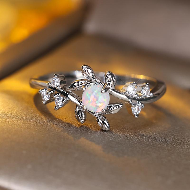 Нежные маленькие круглые белые опаловые ветки деревьев листья кольца для женщин серебряные обручальные кольца ювелирные подарки