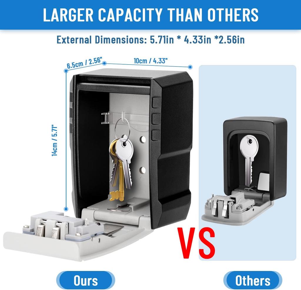 Large Key Safe Wall Mounted Key Box With Code Outdoor Lock Box Waterproof 4 Digit Combination Cabinet for Home