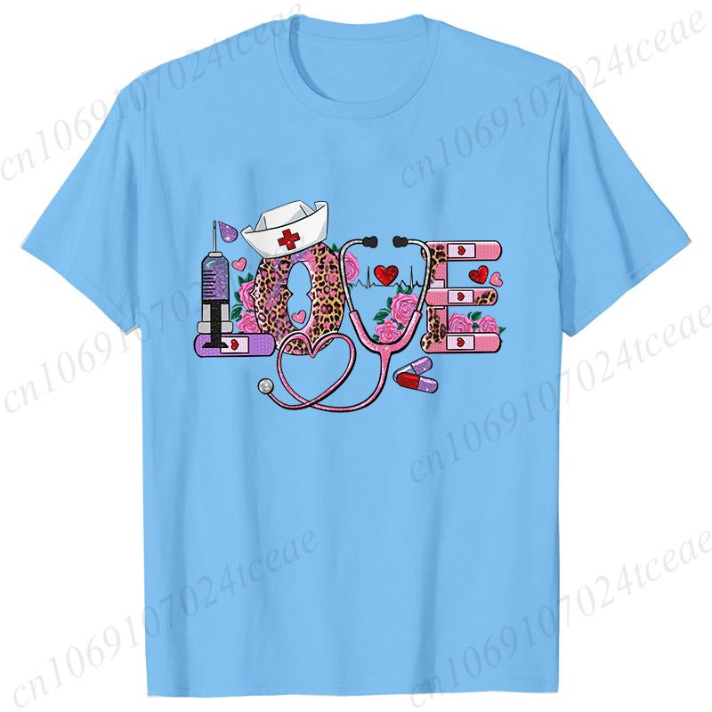 New Women T Shirt Pullover Oversize Valentines Day Love Nurse Print T-Shirt Casual Short Sleeve Women T-Shirt Nurse Tees Gifts