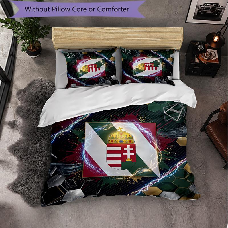 Hungary Football Pattern 3 Pieces Bedding Set Soft Microfiber Duvet Cover with Pillow Cases for Bedroom