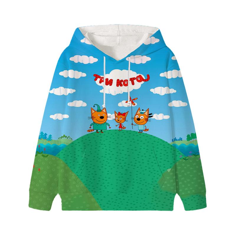 Толстовка с капюшоном Three Kittens E-cat Family для детей, милая детская осенняя толстовка с рисунком манги, детская одежда для девочек и мальчиков, толстовки с капюшоном