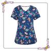 Женская униформа медсестры с цветочным 3D-принтом, топы с V-образным вырезом и карманом, медицинская униформа, футболка с коротким рукавом для медсестер, рабочая одежда