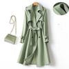 Chic Green Trench Coat with Over-the-Knee Length Sleeves, Slim Fit Design, Perfect for Showing Elegance and Charm