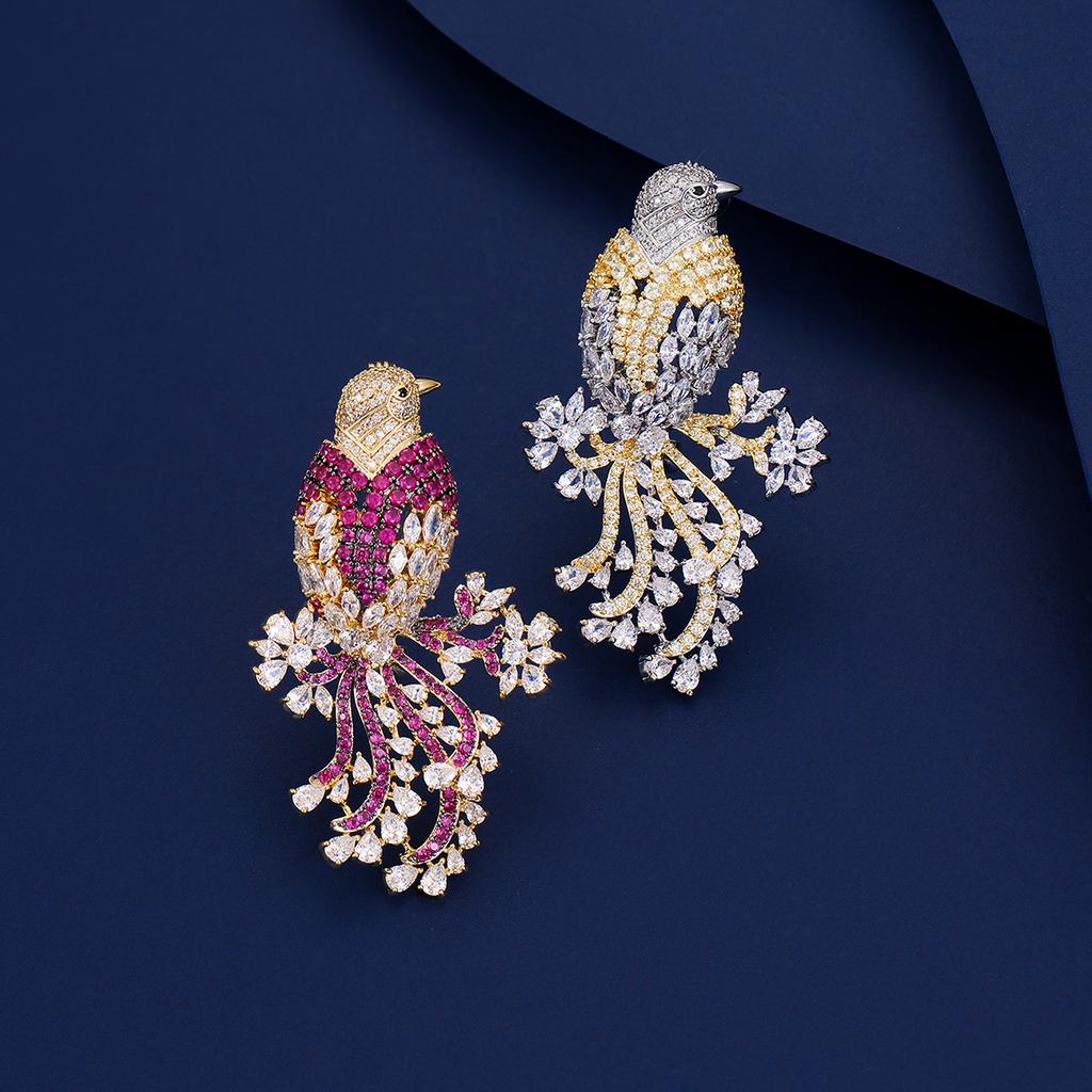 Classic Retro Design Bird Brooch Colorful Zircon Micro Inlaid Jacket Dress Accessories Holiday Gifts