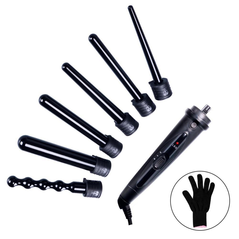 Multi-function LED 6-in-1 Curling Iron Egg Curling Iron 6pcs Replaceable Curling Tube Ceramic Gourd Tubes Hair Curler Ceramic Hair Rollers Set