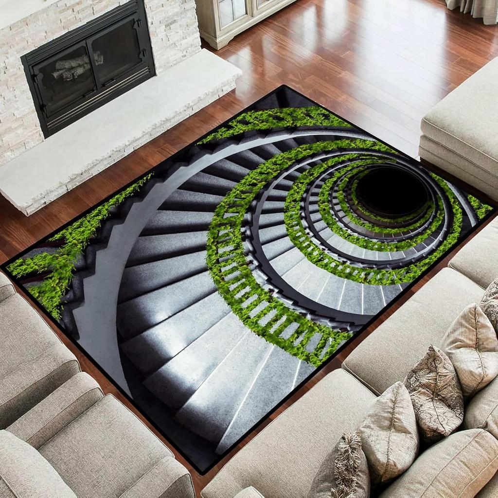 3D Lava Illusion Rug Burning Magma Area Rug Visual Trap Floor Mat Creative Non-Slip Carpet for Living Room Bedroom Home Decor