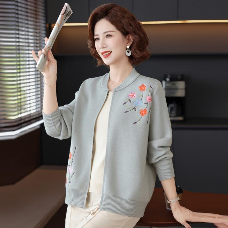 Среднее универсальное пальто-пиджак бабушкино пальто весенне-осенний свитер матери маленький кардиган старик круглый вырез вышитый вязаный свитер