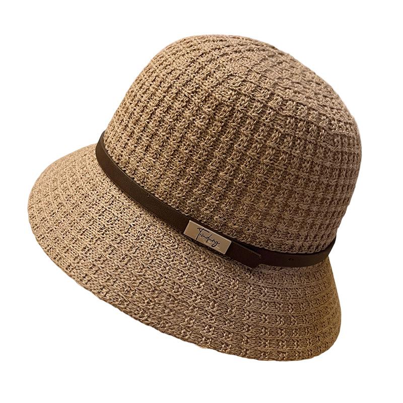 Hat cotton and linen knitted bucket hat women's bow small edge top hat spring and autumn vacation simple leisure sunscreen basin hat