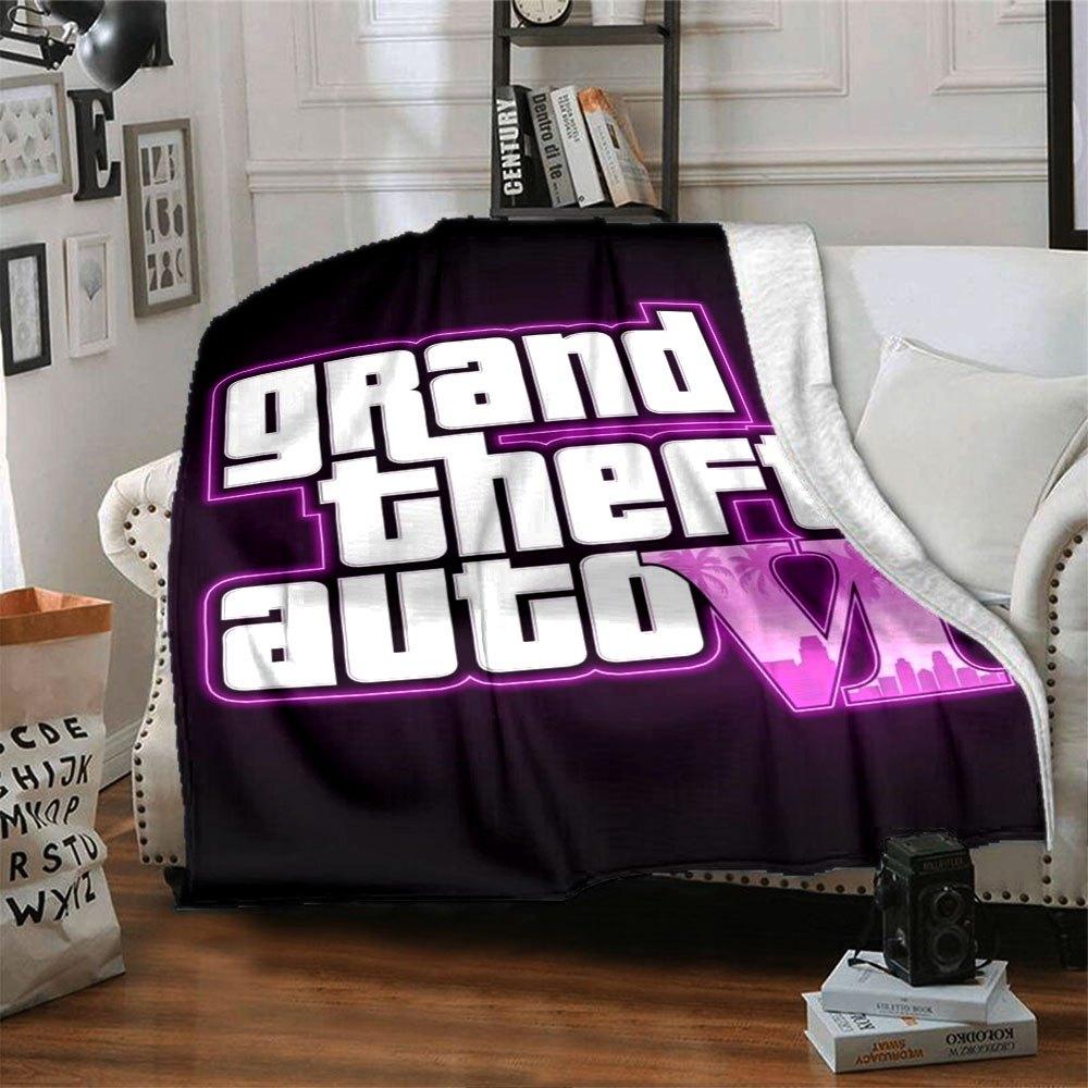 1 шт. Мягкое фланелевое одеяло Grand Theft Auto с дизайнерским принтом. Уютное одеяло для всех сезонов, идеально подходит для дивана, кровати, офиса