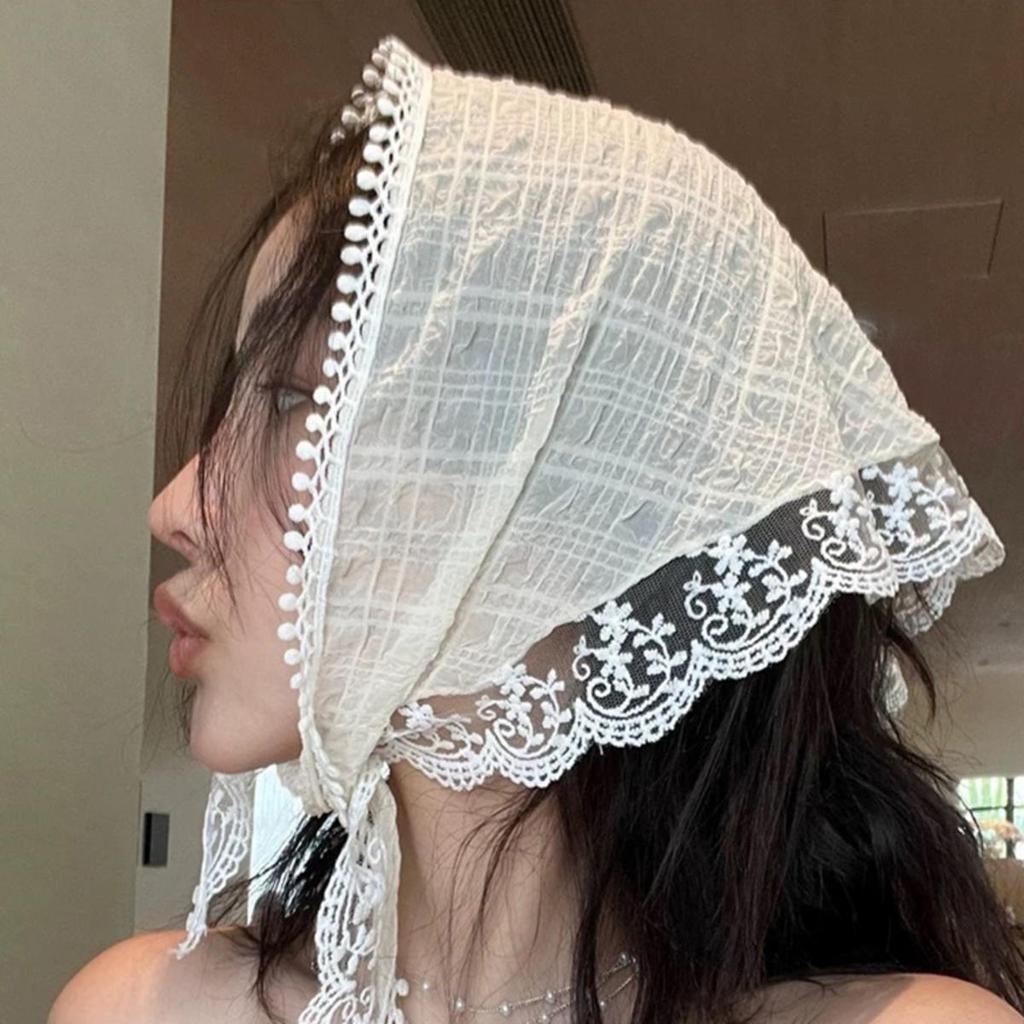 Retro Lace Headband Print Hair Scarf Triangle Headscarf Hair Bands for Womens Girl Fashion Sweet Kerchief