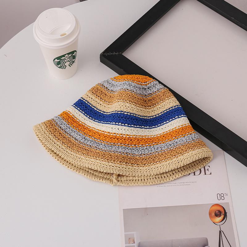 Women's Rainbow Knitted Fisherman Hat - Sun Protection Summer Straw Hat