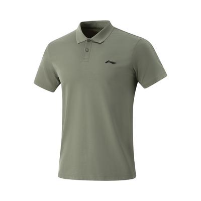 Li Ning Удобная Повседневная Минималистичная Однотонная Универсальная Футболка-поло с коротким рукавом Мужские топы Чайно-зеленый APLV037-6