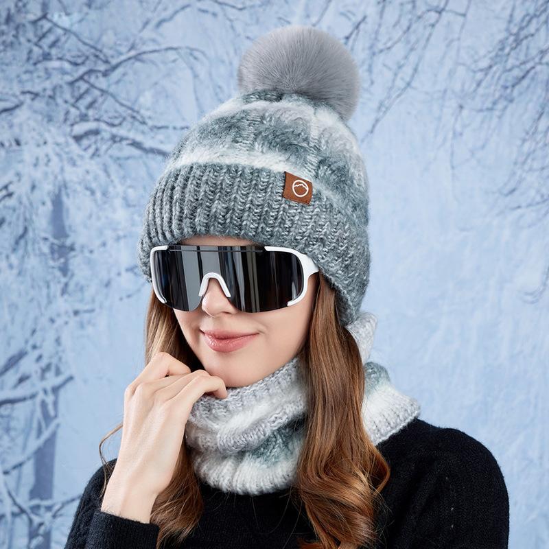 Зимняя теплая шапка, шарф, комплект из двух частей, бархатная толстая шерсть с градиентом, пуловер, шапка, вязаная шапка, шапки-бини, лыжная кепка с напуском