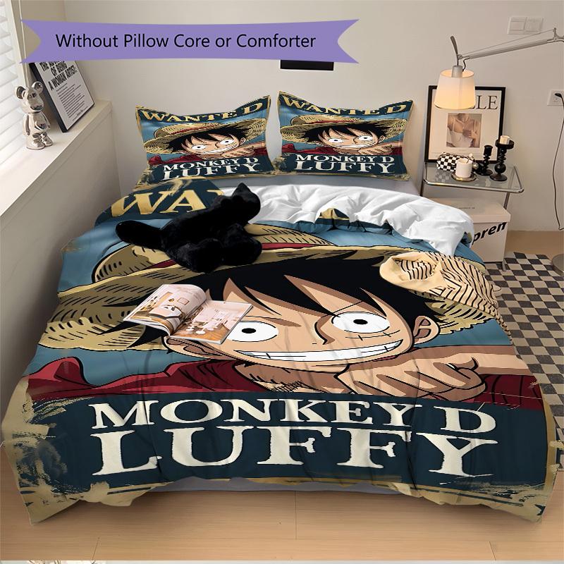3pc Luffy One Piece Bedding Set Guest Room Bedroom Decor Christmas Halloween Decor Birthday and Holiday Gifts- All Seasons 3pcs Quilt 095
