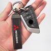 Leather Keychain Car Styling Emblem Metal Pendant For Mitsubishi Pajero Colt I200 Space Delica Triton Ralliart Ex Mirage Jinxuan
