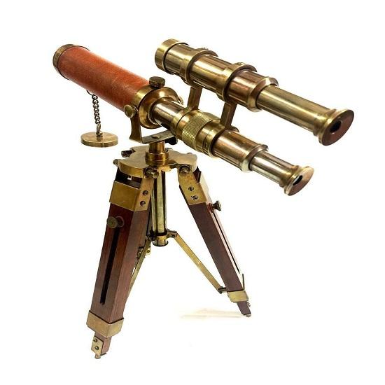 Морской морской телескоп с двойным стволом Морской подзорной трубой с деревянной подставкой для штатива