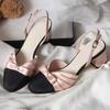 Fashion Sweet Bow Slingback Sandals Women Elegant Pointed Toe Back Strap Buckle Mid Heel Sandals Fashion Comfortable Zapatos De Mujer