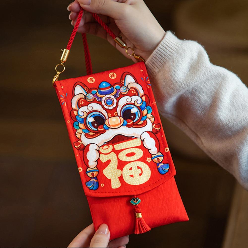 Китайский Новый год 2025 Красный конверт Праздник Весны Счастливые красные конверты Тканевый красный конверт Новый год