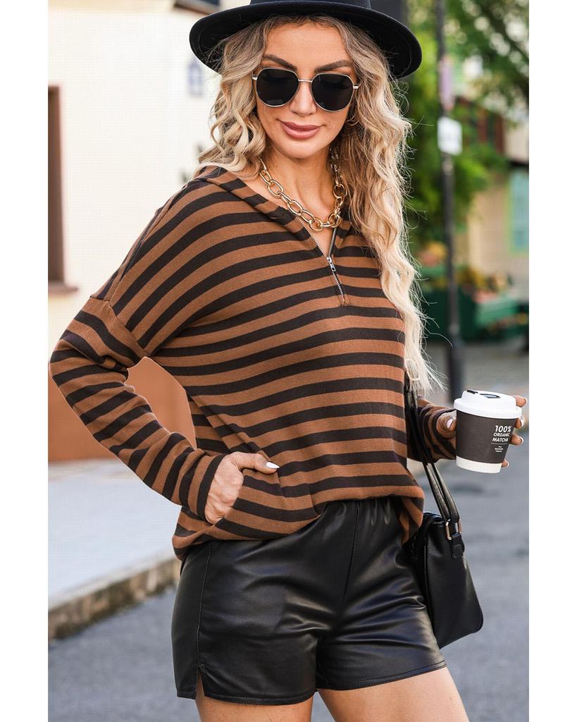 Azura Exchange Striped Knit Quarter Zip Hoodie