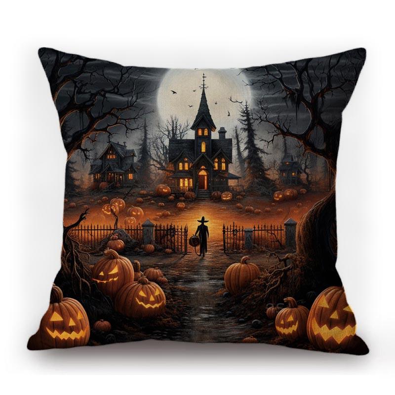 Halloween Skull Scarecrow Witch Creepy Pumpkin Face Autumn Carnival Decoration Sofa Throw Pillow Case Cotton Linen Cushion Cover