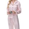 Женский комплект пижамы из 2 предметов из шелкового атласа с лацканами, топ и брюки в полоску, свободный