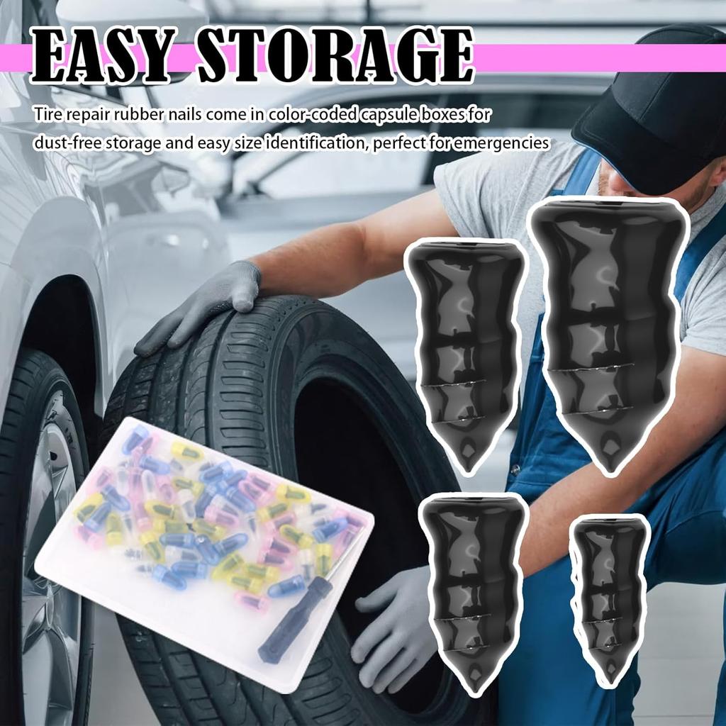 2026 Upgraded 60PCS Screw in Tire Plugs,Self-Service Tire Plugs Kit with Screwdriver for Emergency Tires Repair,Universal Tires Repair Rubber Nail