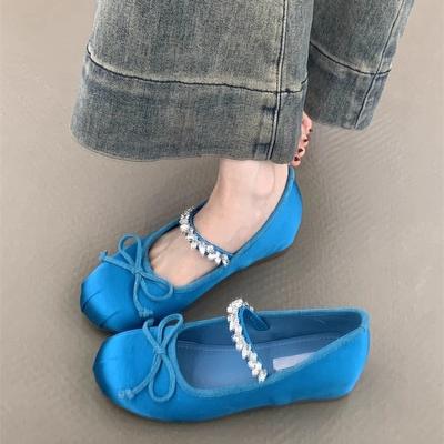 Небольшое увеличение внутренней высоты, туфли Мэри Джейн 2025, новые французские нежные атласные балетки со стразами в стиле феи