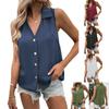 Summer Women's Solid Color V-neck Loose Chiffon Shirt Sleeveless Twist Button Vest Shirt for Women