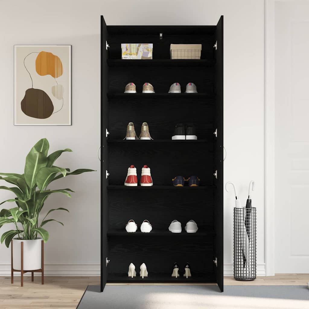 Shoe Cabinet with Shelf Black 80 x 35.5 x 180 cm Engineered Wood