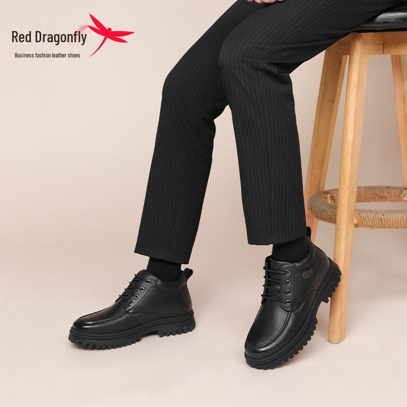 Мужские зимние высокие ботинки Red Dragonfly из натуральной кожи - Теплая бархатная подкладка, Повседневный стиль для среднего и пожилого возраста