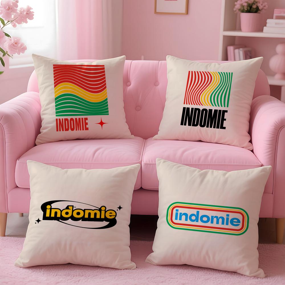 Логотип еды Аниме I-Indomies Наволочка Плюшевая ткань Мягкая Двусторонняя печать Подушка для дивана Стойкость цвета Домашний декор Подарок