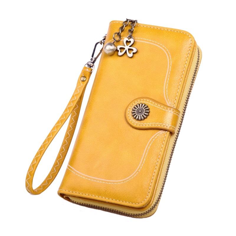 Fashionable New Oil Leather Coin Purse Women's Long Zipper Mobile Phone Bag Card Bag Retro Large Banknote Clip Handbag Y178