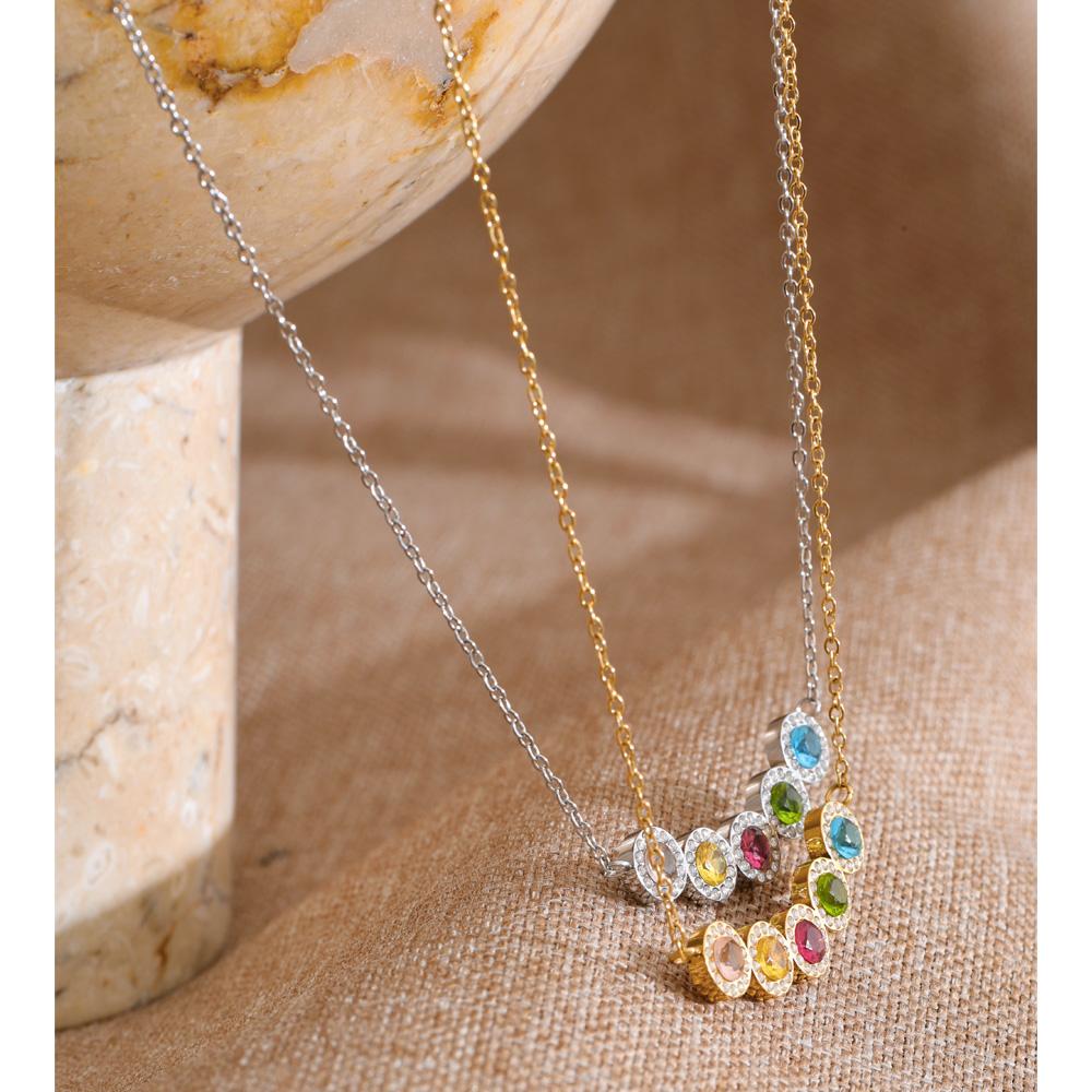 Eetit Разноцветное колье-подвеска с кубическим цирконием Высококачественная нержавеющая сталь Изящные подарочные украшения Водонепроницаемые для женщин