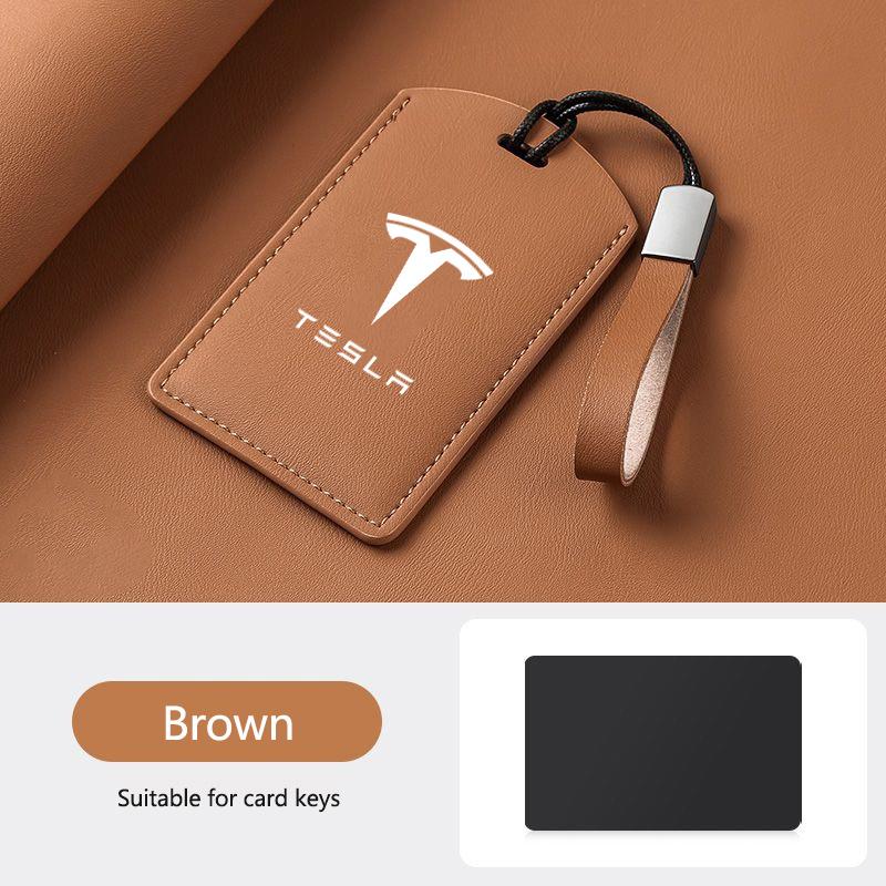 CPSSA1 Leather Car Smart NFC Card Key Case Fob Cover Protector Shell For Tesla Model 3 Model S Model X Model Y Keychain Accessories