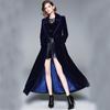 Women's Coat Winter Women Vintage Notched Collar Wrap Black Velvet Maxi Coat Thick Warm Long Trench Coat Outwear