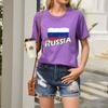 Russian Flag Print Women Summer Cotton T-shirt Loose Lady Comfy Casual Top Tee