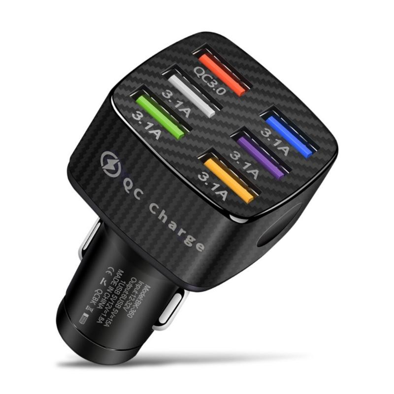 6-портовое USB автомобильное зарядное устройство QC3.0 30 Вт Автоадаптер для прикуривателя Безопасное и эффективное решение для зарядки